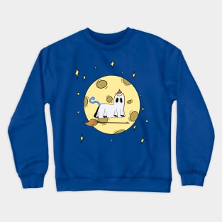 Ghost Cat On The Moon Crewneck Sweatshirt